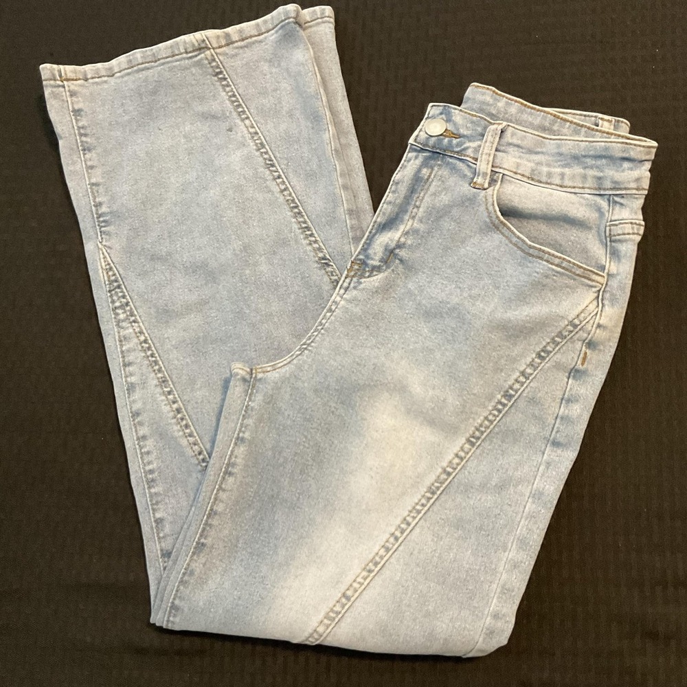 JEANS Jeans Womens M Blue Light Wash High Rise Wide Leg Stretch Denim Pants